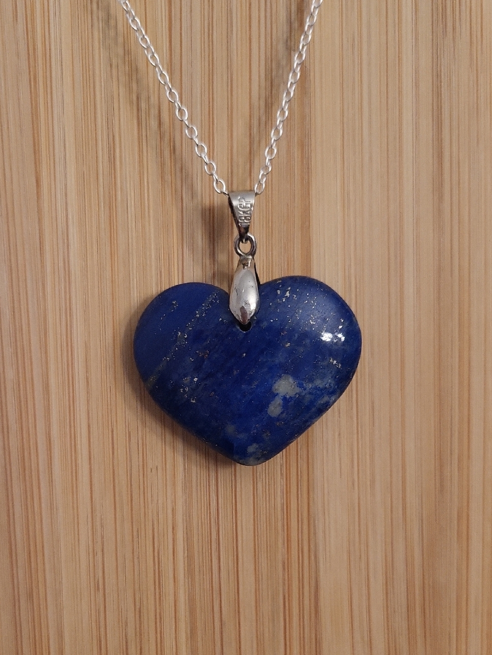 Lapis Lazuli Heart Pendant 18KGP Blue Stone Necklace
